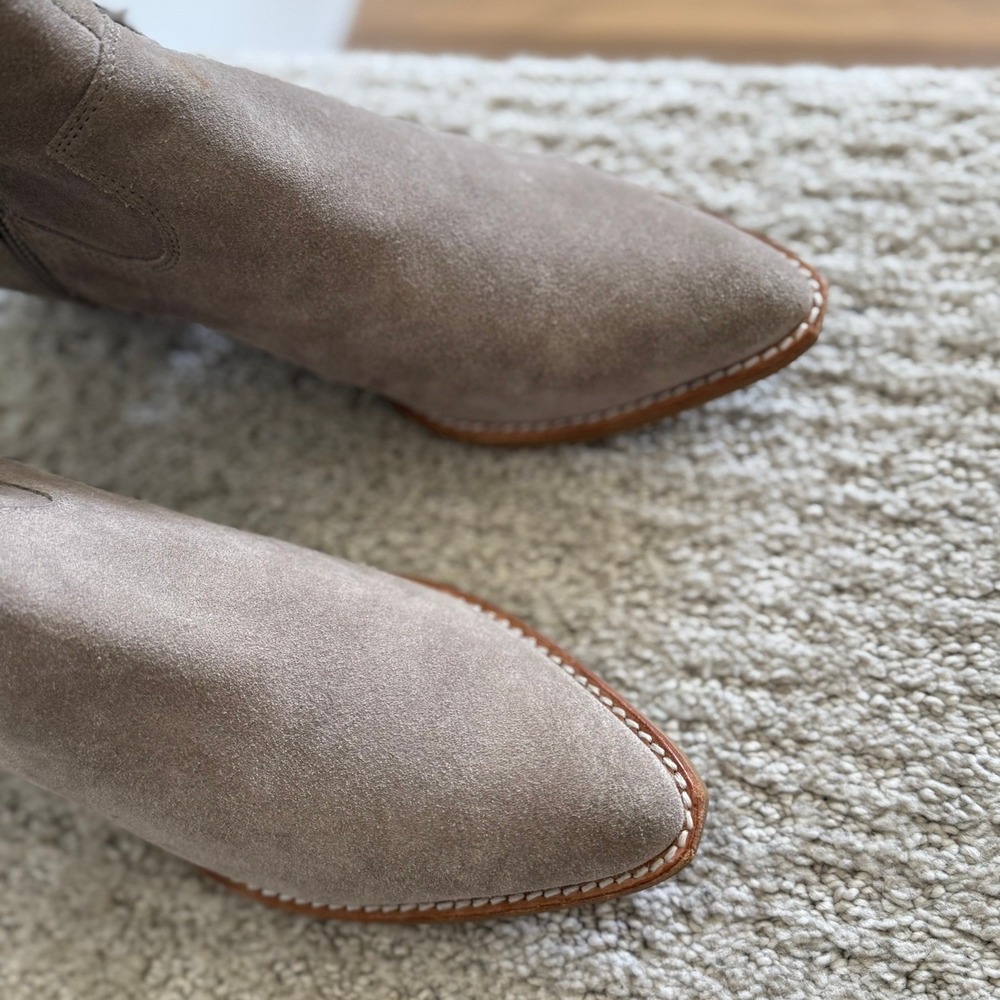 JEFFREY CAMPBELL Hastings Suede Fringe Western Ankle Boots WOMEN 8.5 Taupe BOHO - Picture 3 of 12